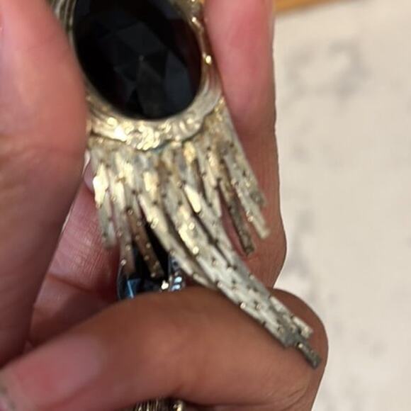 Vintage silver tone black faux stone dangle earrings western glam NFR Rodeo - Picture 4 of 5